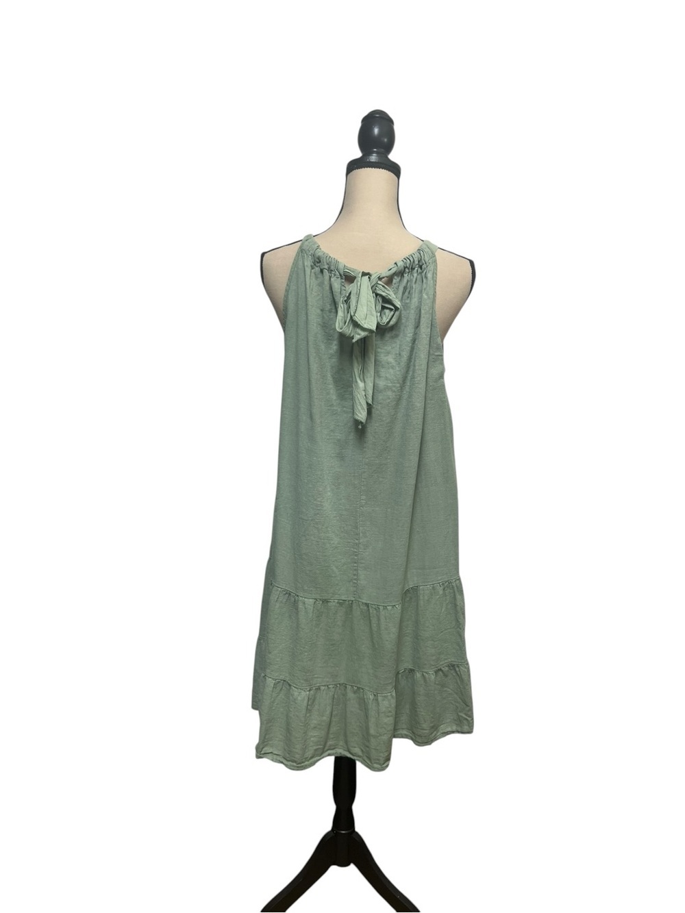 Bella Umbra Sage Green Linen Cotton Tiered Dress Women’s Size XL Italy - Picture 3 of 8
